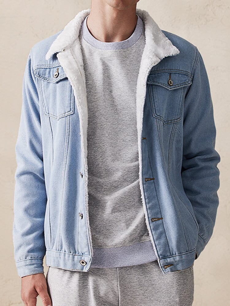 Casual Fleece Lined Denim Jacket Jackets coofandystore Clear Blue S 