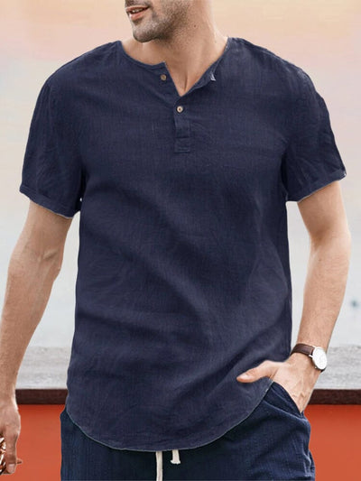 Coofandy Pure Linen Style Short Sleeves Shirt Shirts coofandystore Dark Blue M 