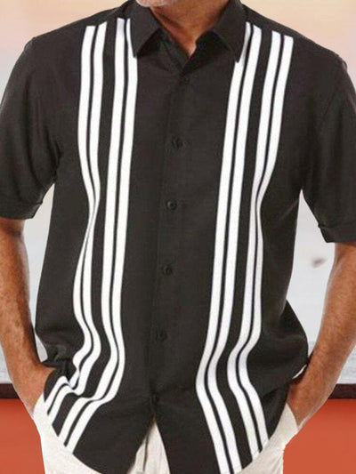 Lapel Stripes Short Sleeves Shirt Shirts coofandystore Black M 