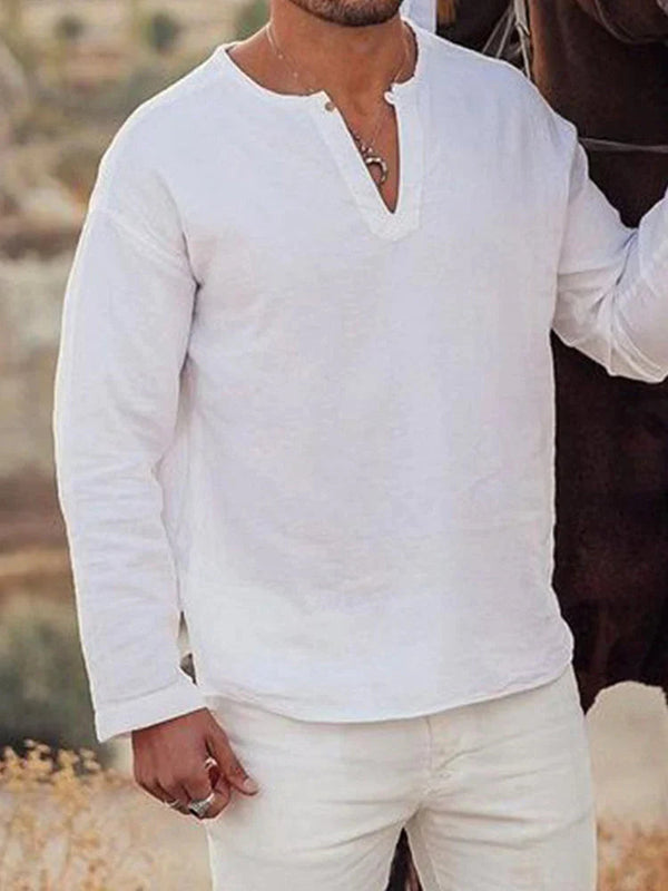 Pullover V-neck long-sleeved shirt coofandystore White S 