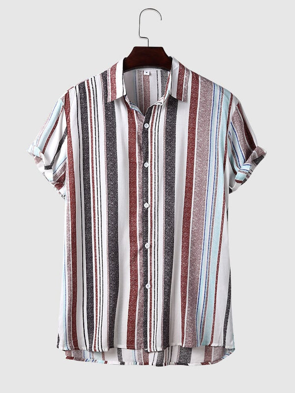 Casual Striped Short Sleeve Shirt coofandystore Red S 