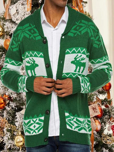 Christmas Jacquard Button Knit Sweater Jacket Coat coofandystore Green M 