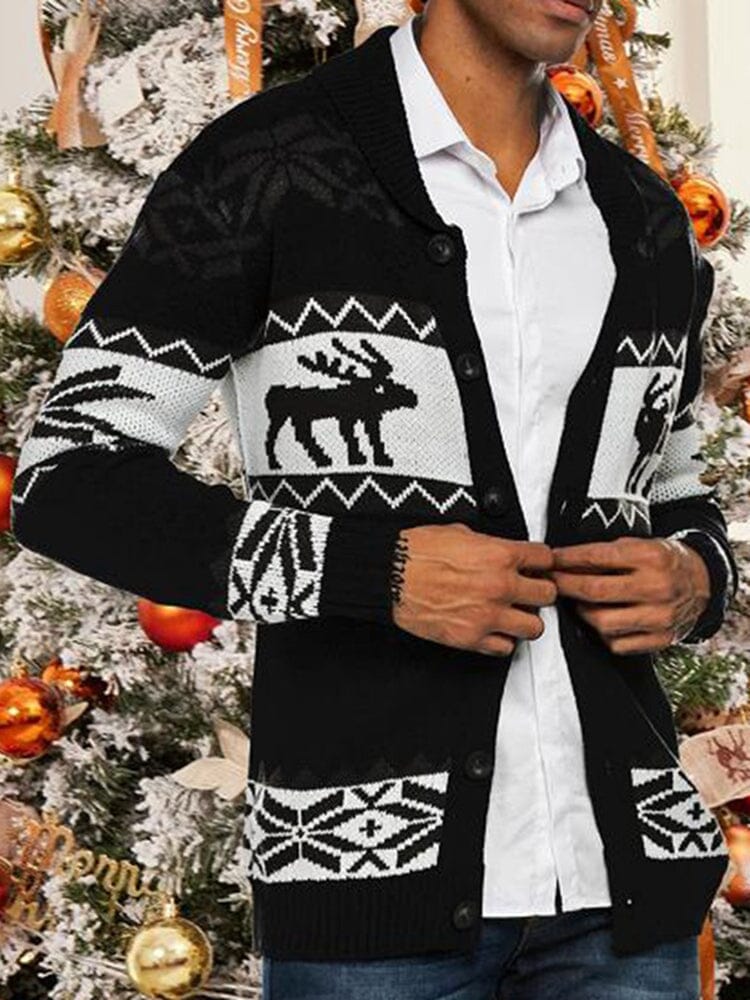 Christmas Jacquard Button Knit Sweater Jacket Coat coofandystore Black M 