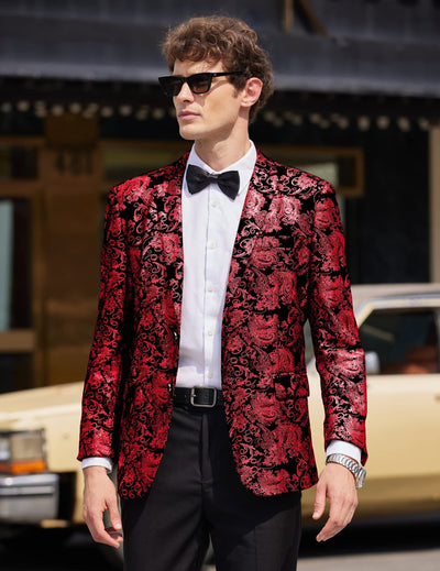 Floral Luxury Tuxedo Dinner Party Blazer (US Only) Blazer coofandy 