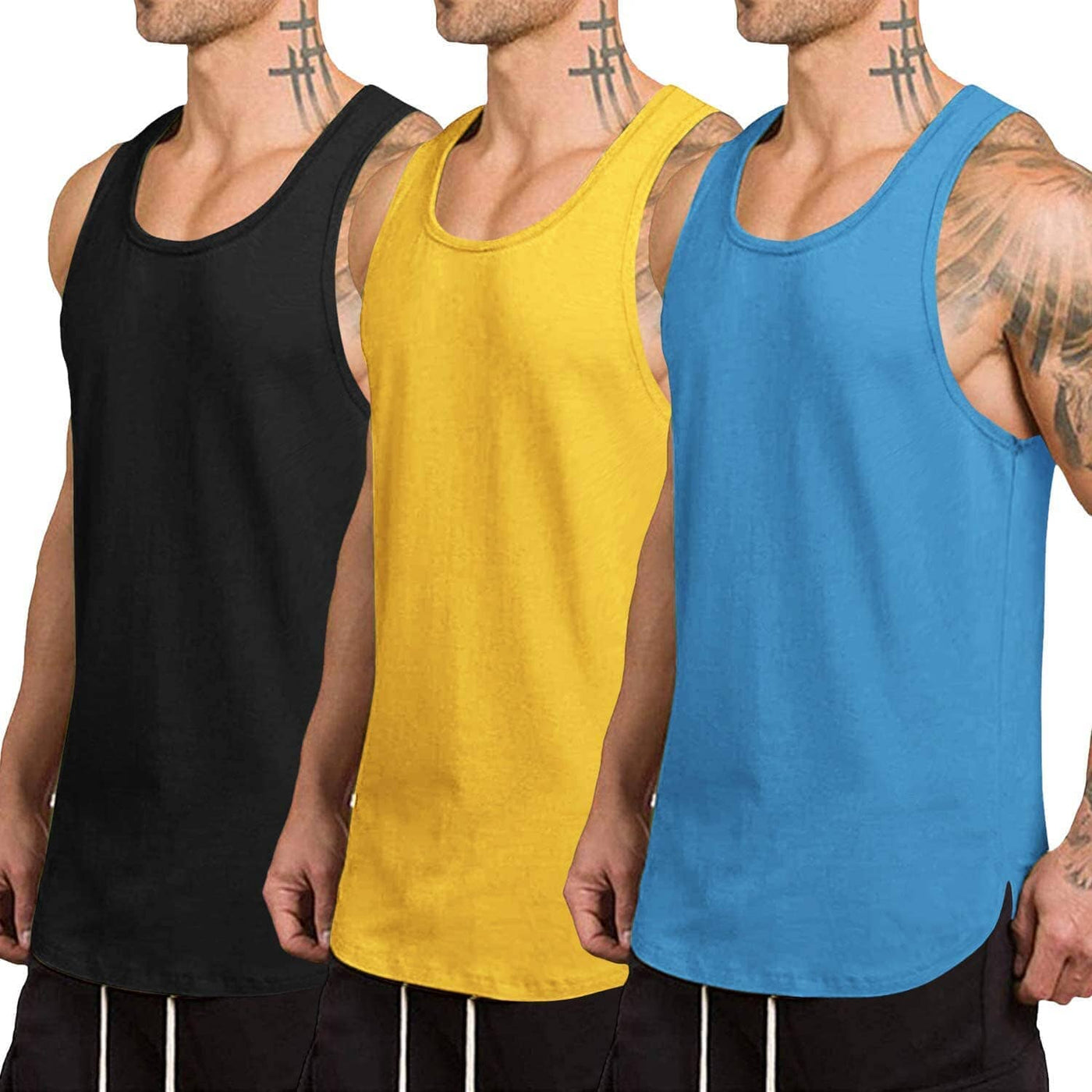 Coofandy 3-Pack Quick Dry Gym Vest (US Only) Tank Tops coofandy Black/Blue/Yellow S 