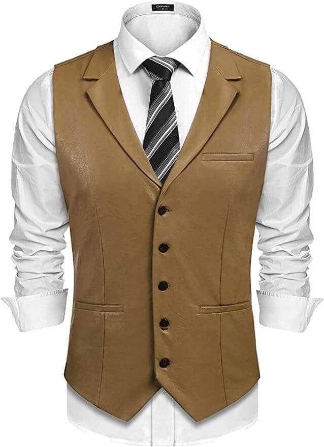 Coofandy Leather Vest (US Only) Vest coofandy Khaki S 