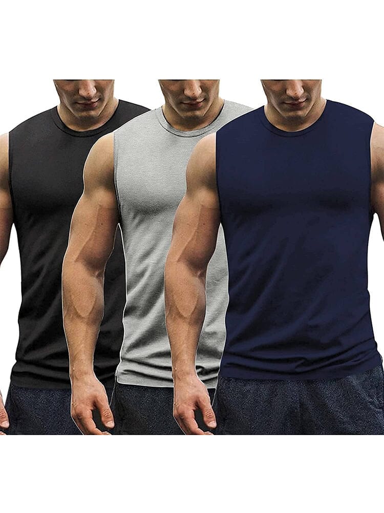 Coofandy 3-Pack Muscle Tank Top (US Only) Tank Tops coofandy Black/Light Grey/Navy Blue S 