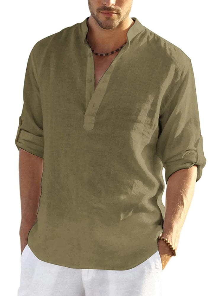 Coofandy Cotton Linen Style Henley Shirt (US Only) Shirts coofandy Army Green M 