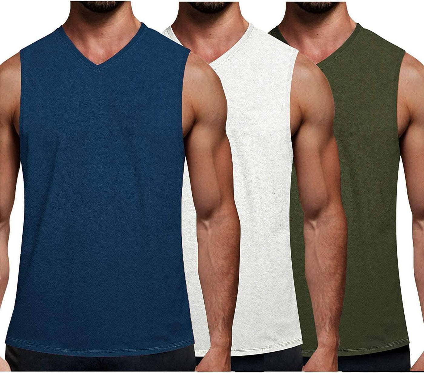 Coofandy 3-Pack Fitness Tank Top (US Only) Tank Tops coofandy Light Navy Blue/White/Army Green S 