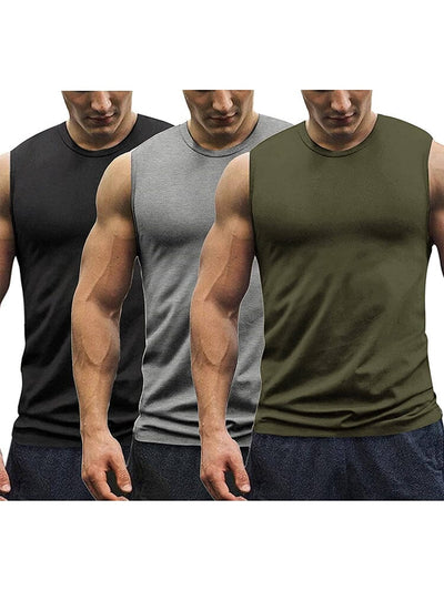 COOFANDY Men's 3 Pack Quick Dry Workout Tank Top Gym Muscle Tee Fitness  Bodybuilding Sleeveless T Shirt 02-black/Gray/ Army Green Large