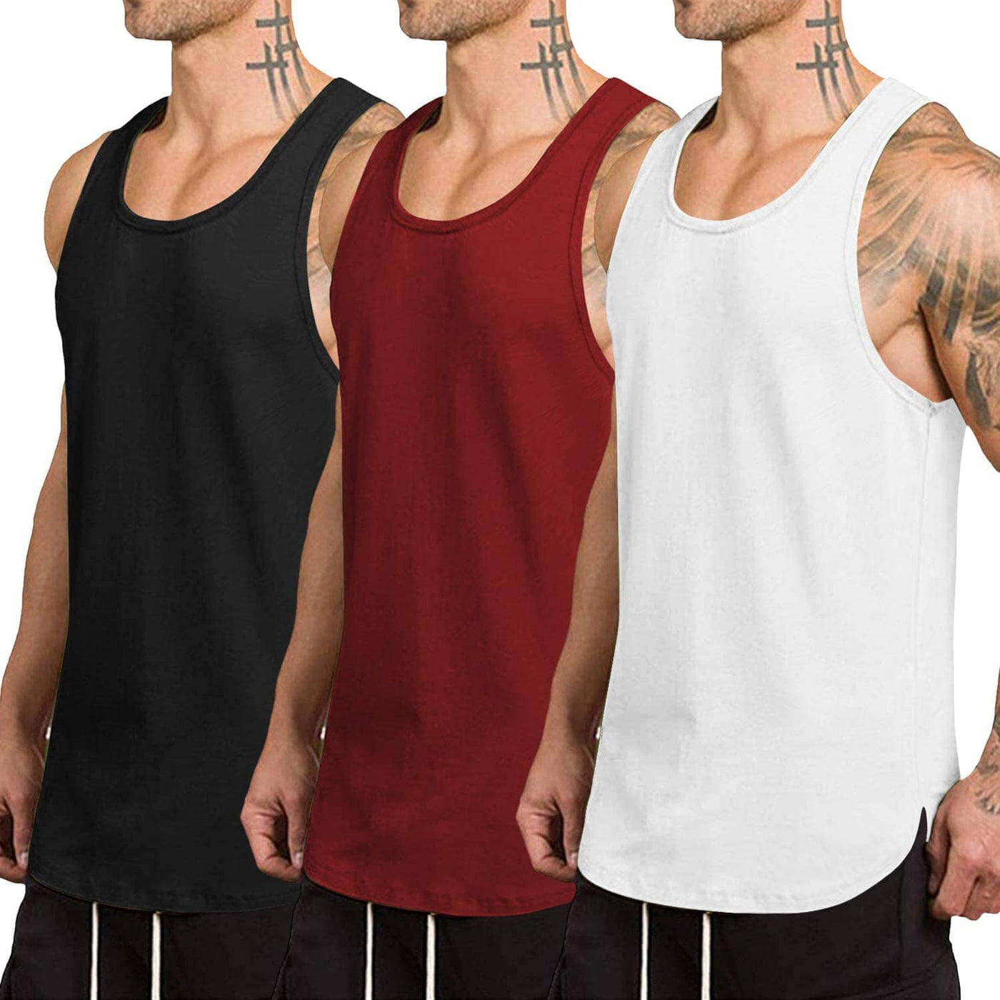 Coofandy 3-Pack Quick Dry Gym Vest (US Only) Tank Tops coofandy Black/Wine Red/White S 