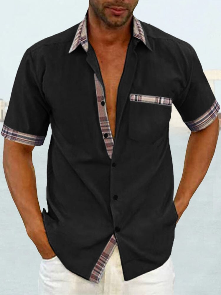 Casual Plaid Collar Linen Style Shirt