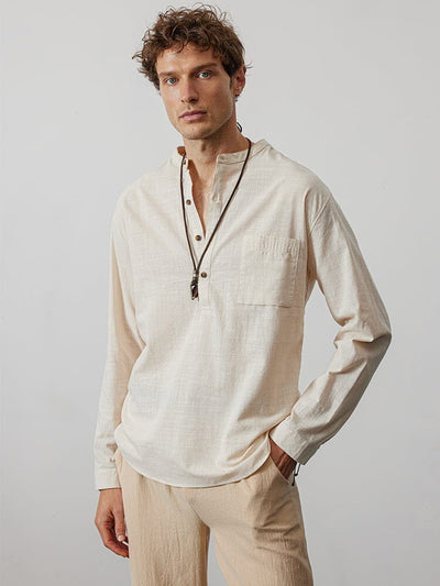 Breathable Stand Collar Linen Cotton Shirt Shirts & Polos coofandystore 