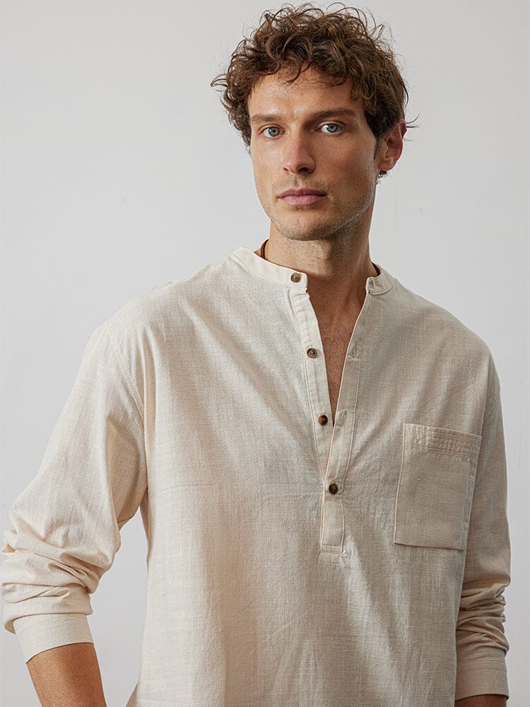 Breathable Stand Collar Linen Cotton Shirt Shirts & Polos coofandystore 