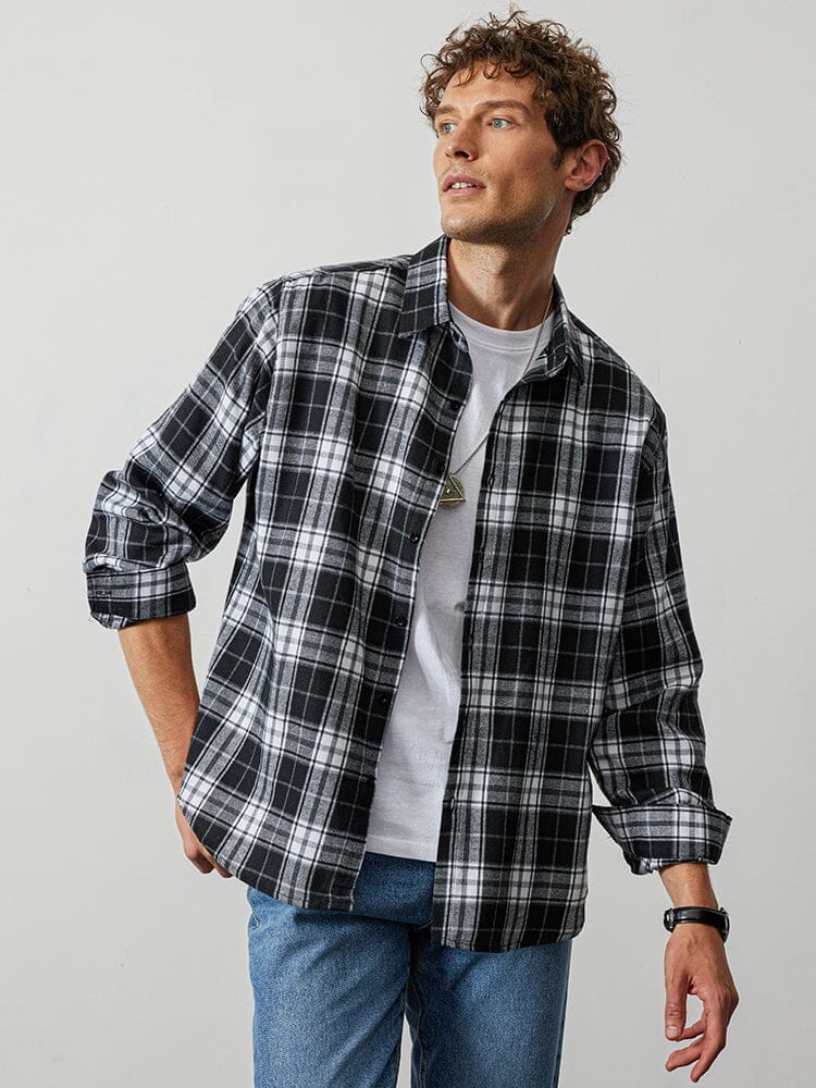 Cotton Style Plaid Pattern Long-Sleeved Flannelette Shirt Shirts coofandystore 