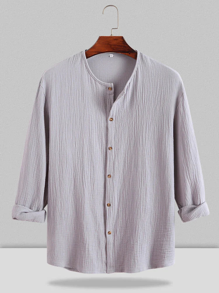 Double Wrinkled Long Sleeve Shirt coofandystore Grey S 