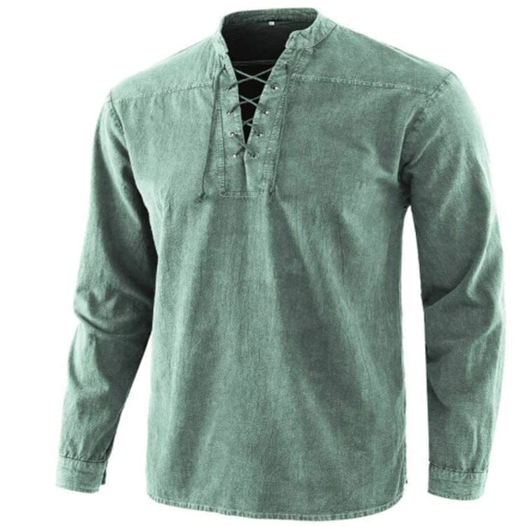 Men's Linen Shirt Medieval Retro Lace-up V-Neck Gothic Long Sleeve T-Shirts  Hippie Casual Summer Ethnic Beach Yoga Top