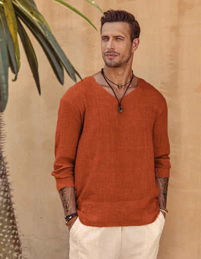 Coofandy Linen Style Simple Long-sleeved Shirt Shirts coofandy 