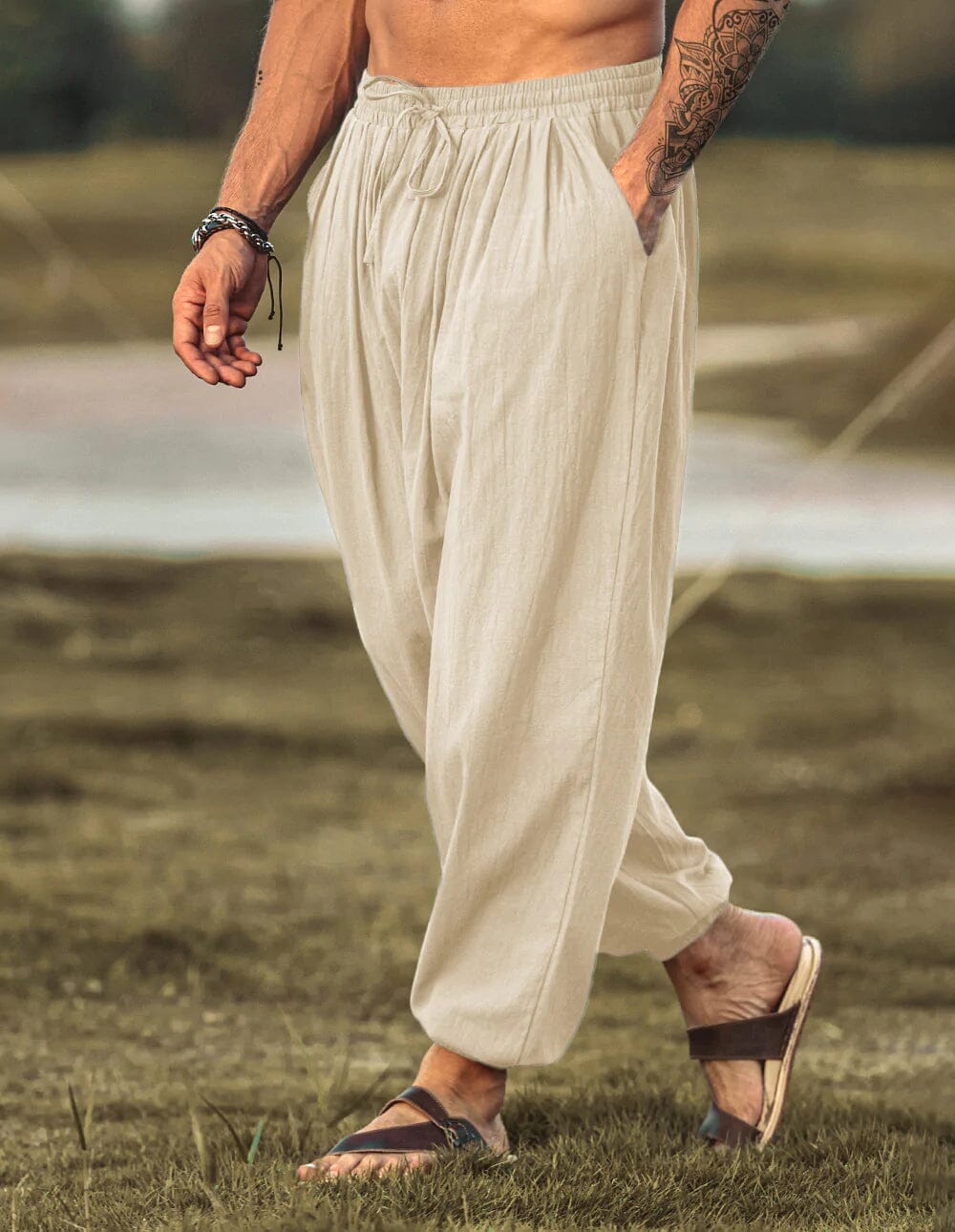 Coofandy Loose Fit Linen Style Hippie Pants (US Only) Pants coofandy Khaki S 