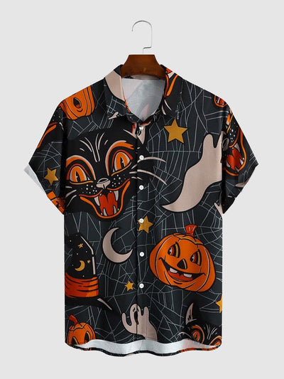 Halloween Pattern Short Sleeves Shirt 15 coofandystore Black M 