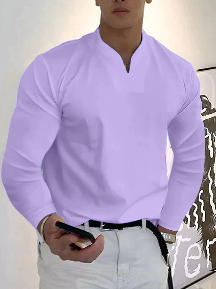 Loose V Neck Long Sleeves Shirt T-Shirt coofandy Lilac S 
