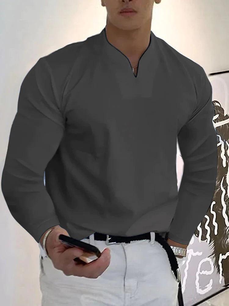 Loose V Neck Long Sleeves Shirt T-Shirt coofandy Dark Grey S 