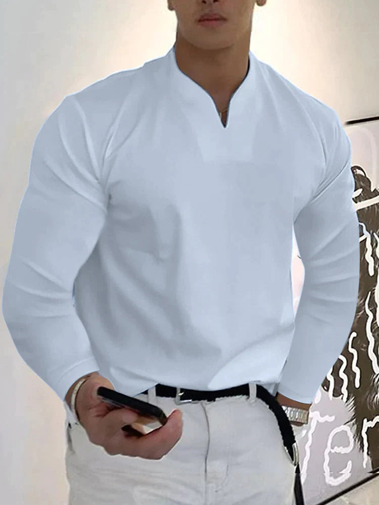Loose V Neck Long Sleeves Shirt T-Shirt coofandy White S 
