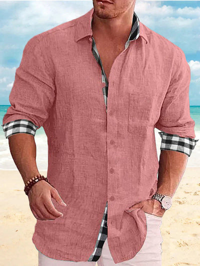 Coofandy Plaid Collar Linen Style Long Sleeves Shirt Shirts coofandy Rose Pink M 