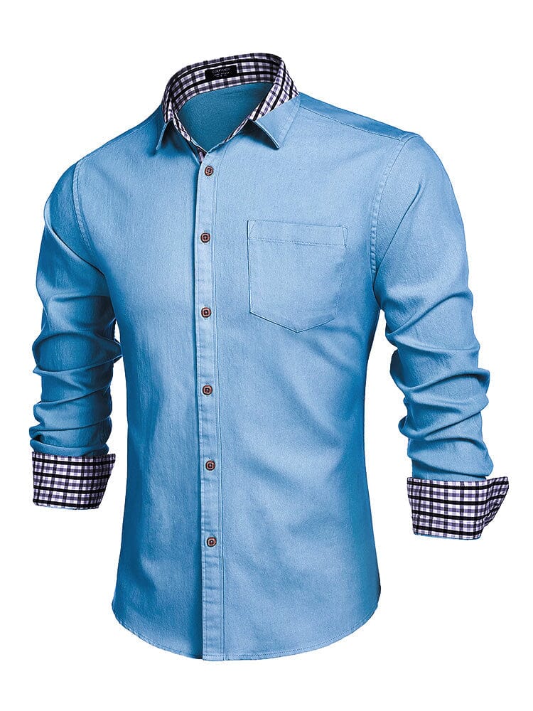Long-Sleeve Denim Dress Shirt Shirts coofandy Sky Blue S 