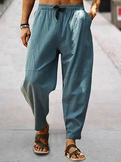 Coofandy Casual Elastic Waist Cotton Linen Loose Pants coofandy Lake Blue M 