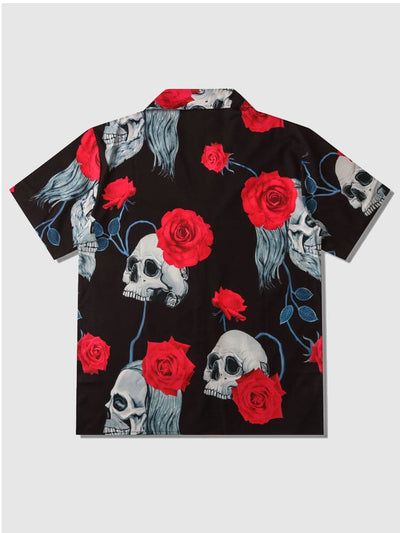 Coofandy Rose Skull Lapel Short Sleeve Shirt Shirts coofandystore Red S 