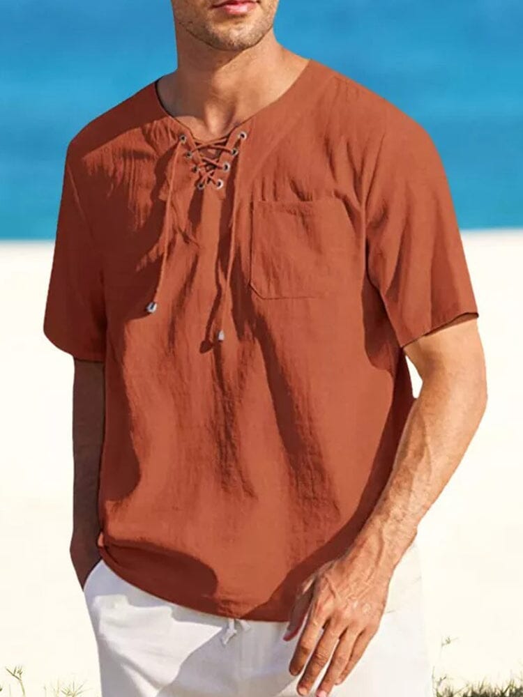 Casual Linen Style V Neck Shirts (US Only) Shirts coofandy Orange Red S 