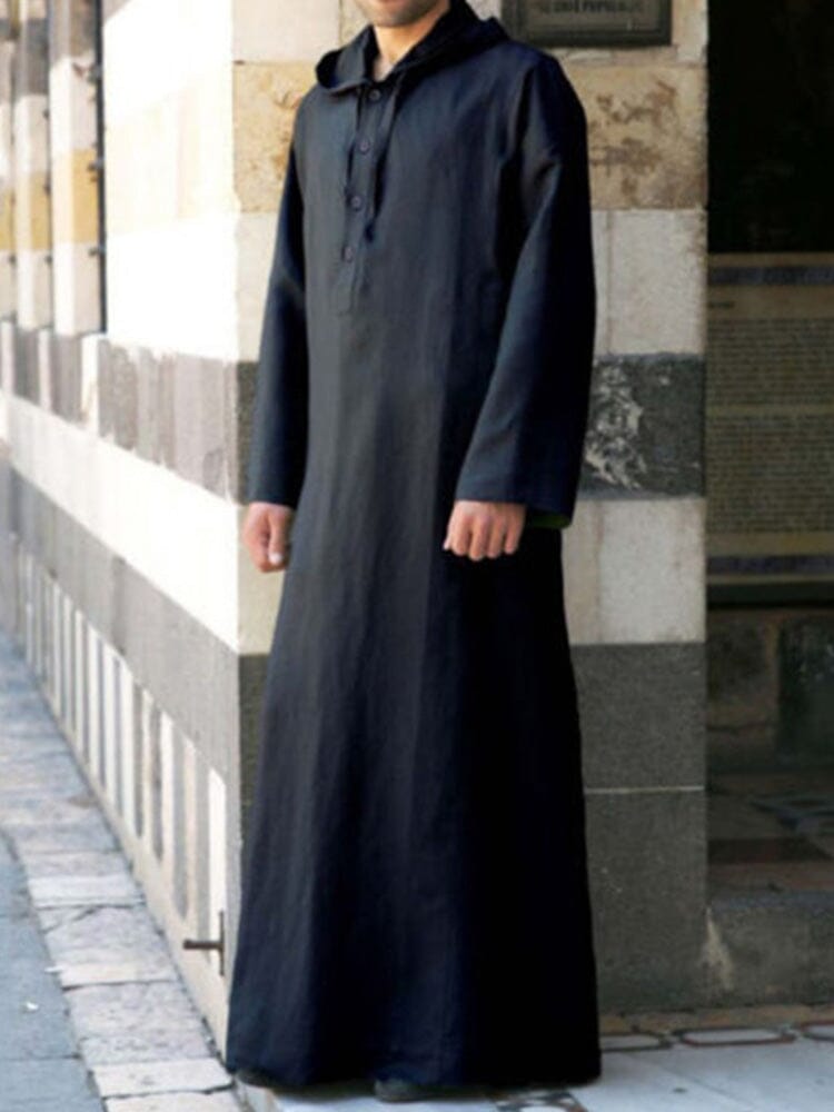 Long Hooded Shirts Muslim Robes Robe coofandystore Black S 