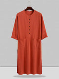 Long Cotton Linen Style Slit Shirt Robe coofandystore Orange S 