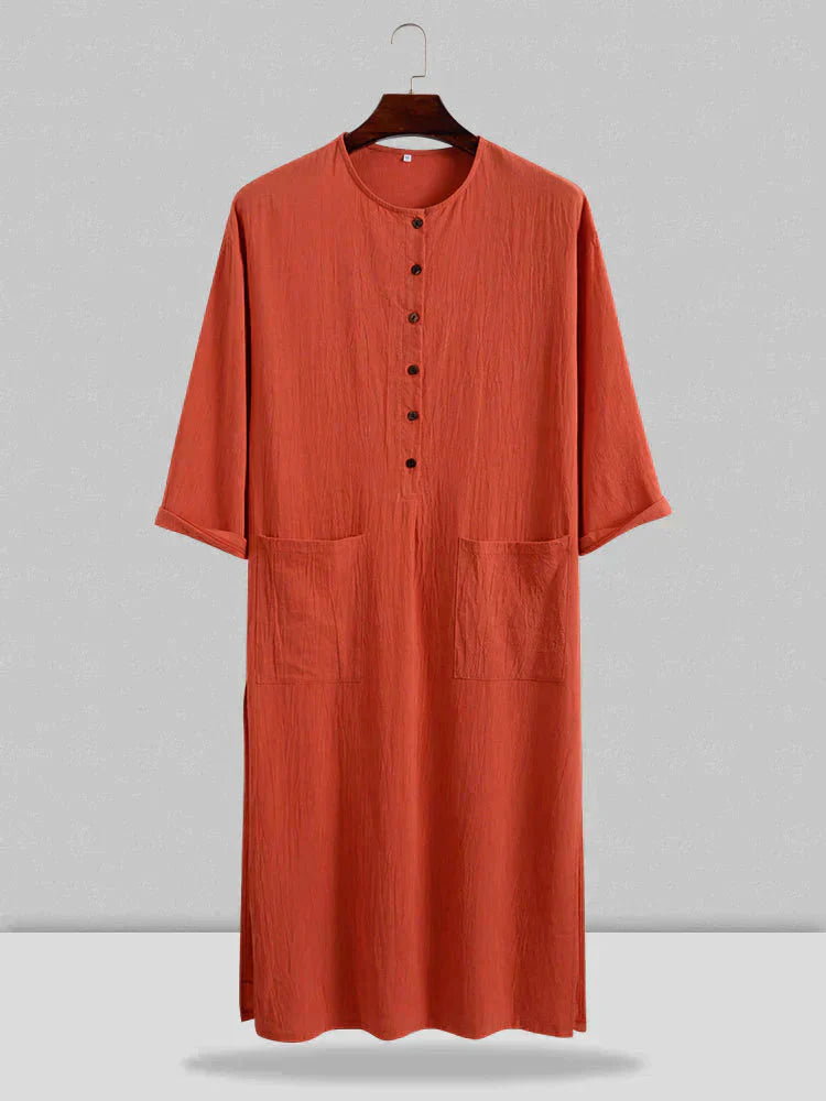 Long Cotton Linen Style Slit Shirt Robe coofandystore Orange S 