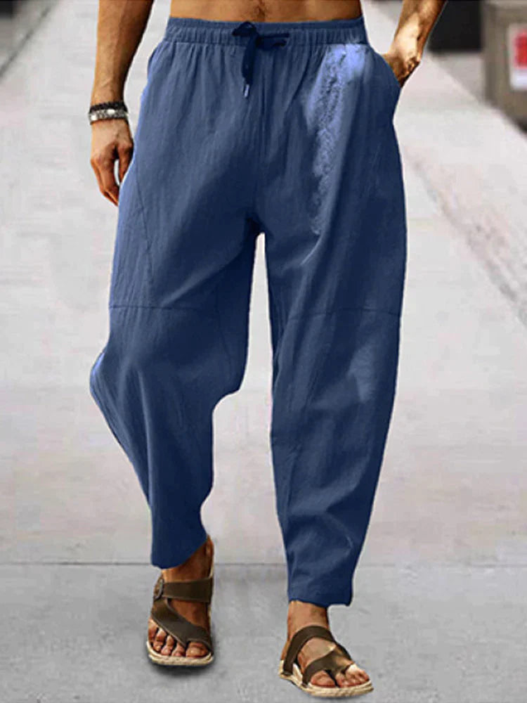 Coofandy Casual Elastic Waist Cotton Linen Loose Pants coofandy Navy Blue M 