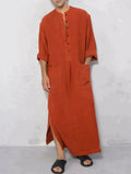 Long Cotton Linen Style Slit Shirt Robe coofandystore 