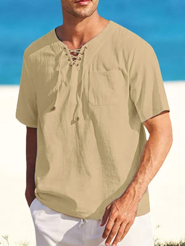 Casual Linen Style V Neck Shirts (US Only) Shirts coofandy Khaki S 
