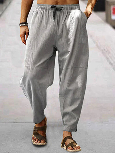 Coofandy Casual Elastic Waist Cotton Linen Loose Pants coofandy Grey M 