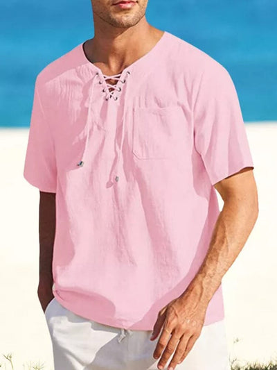 Casual Linen Style V Neck Shirts (US Only) Shirts coofandy Pink S 