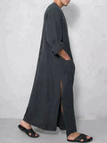 Long Cotton Linen Style Slit Shirt Robe coofandystore 