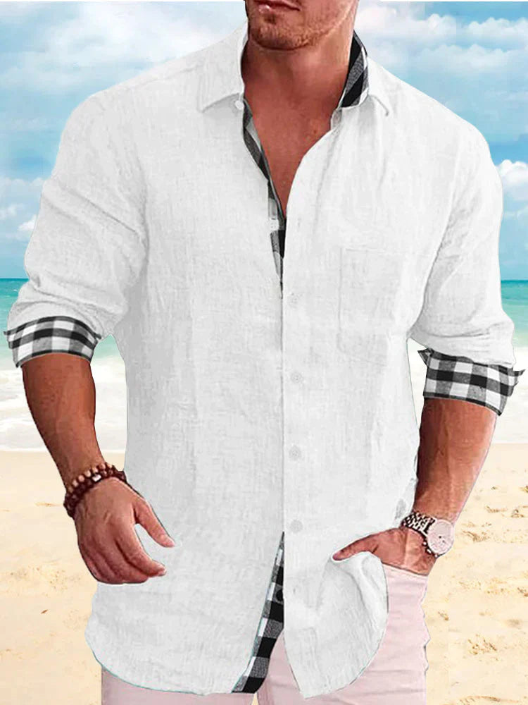 Coofandy Plaid Collar Linen Style Long Sleeves Shirt Shirts coofandy White M 