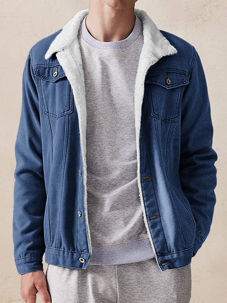 Casual Fleece Lined Denim Jacket Jackets coofandystore Dark Blue S 
