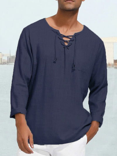 V Neck Cotton Shirt With Pocket Shirts coofandy Navy Blue S 