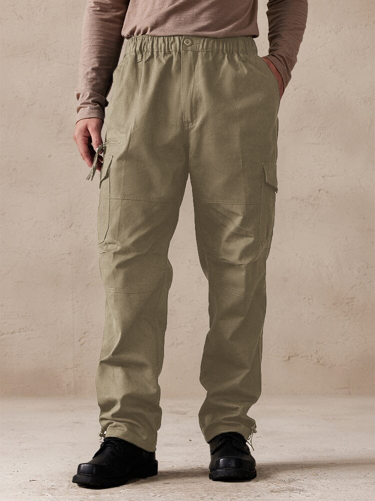 Casual 100% Cotton Multi Pockets Pants Pants coofandystore Brown M 