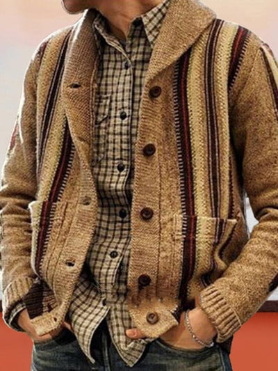 Coofandy Long Sleeve Jacquard Sweater Jacket coofandystore Khaki S 