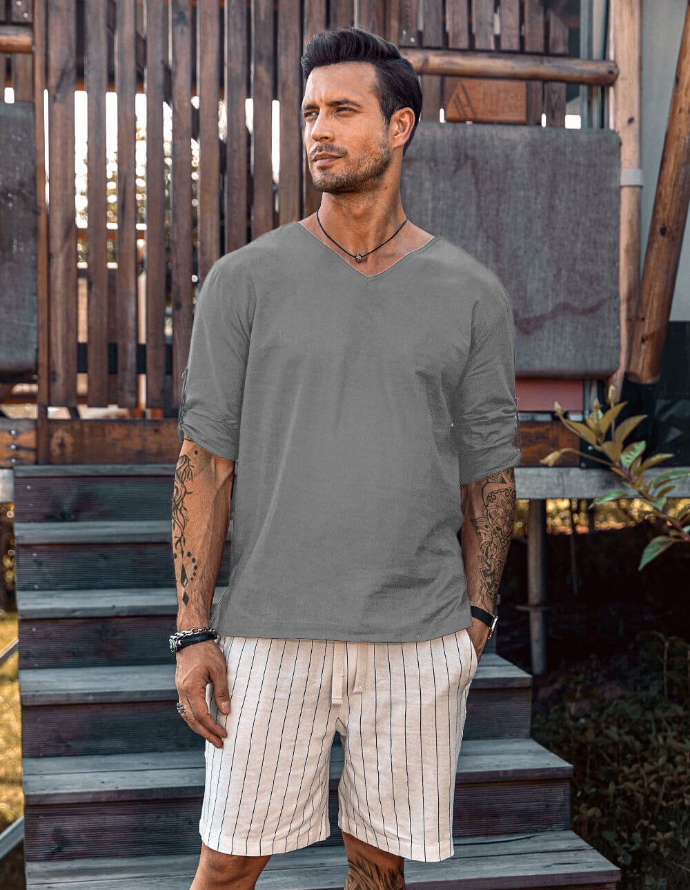 Coofandy Cotton Linen Style Beach Shirt Shirts coofandy Grey M 