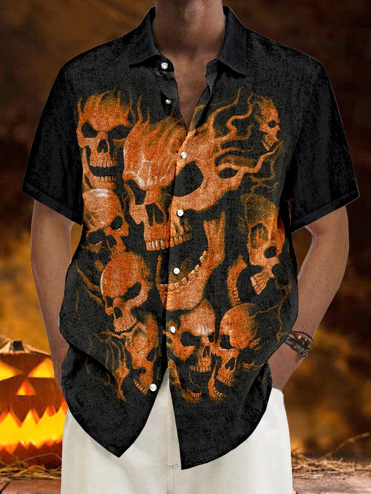 Halloween Pattern Short Sleeves Shirt 23 coofandystore Orange M 