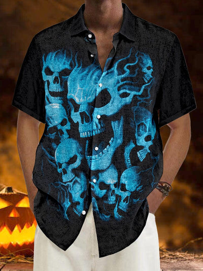 Halloween Pattern Short Sleeves Shirt 23 coofandystore Blue M 