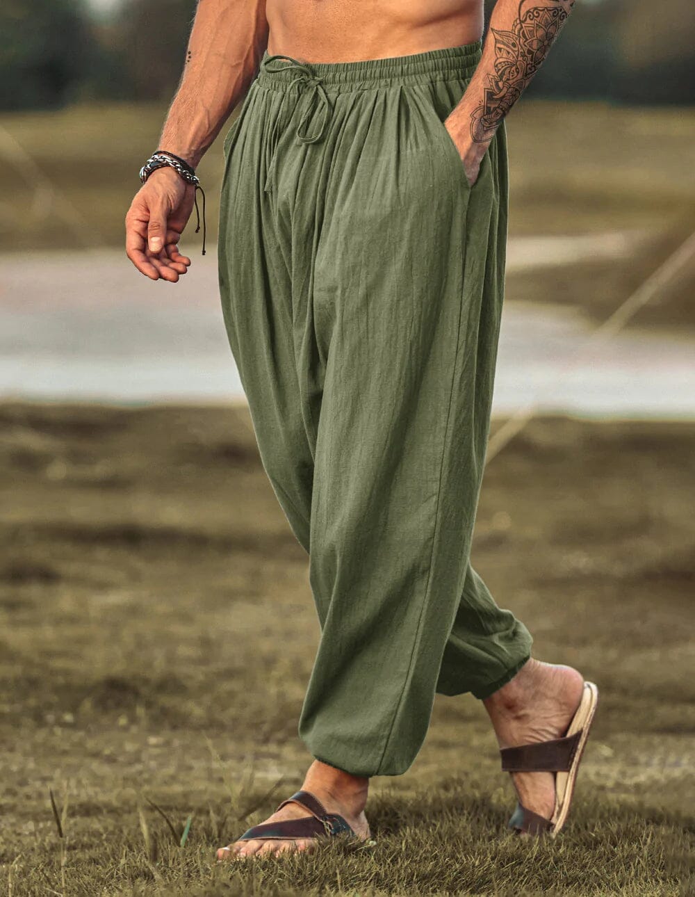 Coofandy Loose Fit Linen Style Hippie Pants (US Only) Pants coofandy Army Green S 